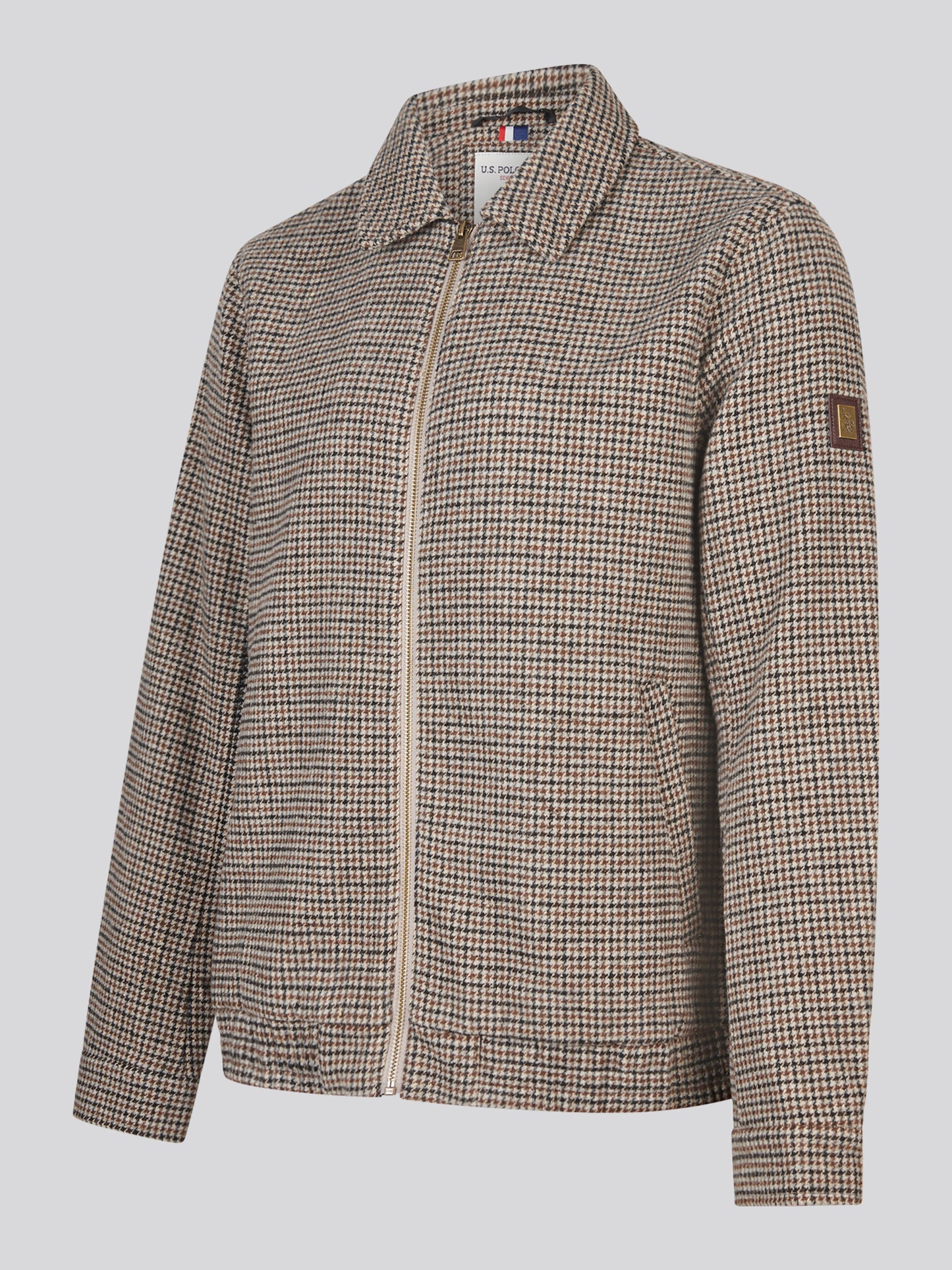 Mens Houndstooth Zip Through Bomber Jacket Bracken