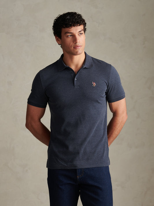 DHM Rib Collar Brushed Jersey Polo Dark Sapphire Navy / Multi Coloured DHM