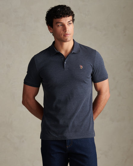 Mens Double Horsemen Brushed Jersey Polo Shirt Dark Sapphire Navy / Multi Coloured DHM