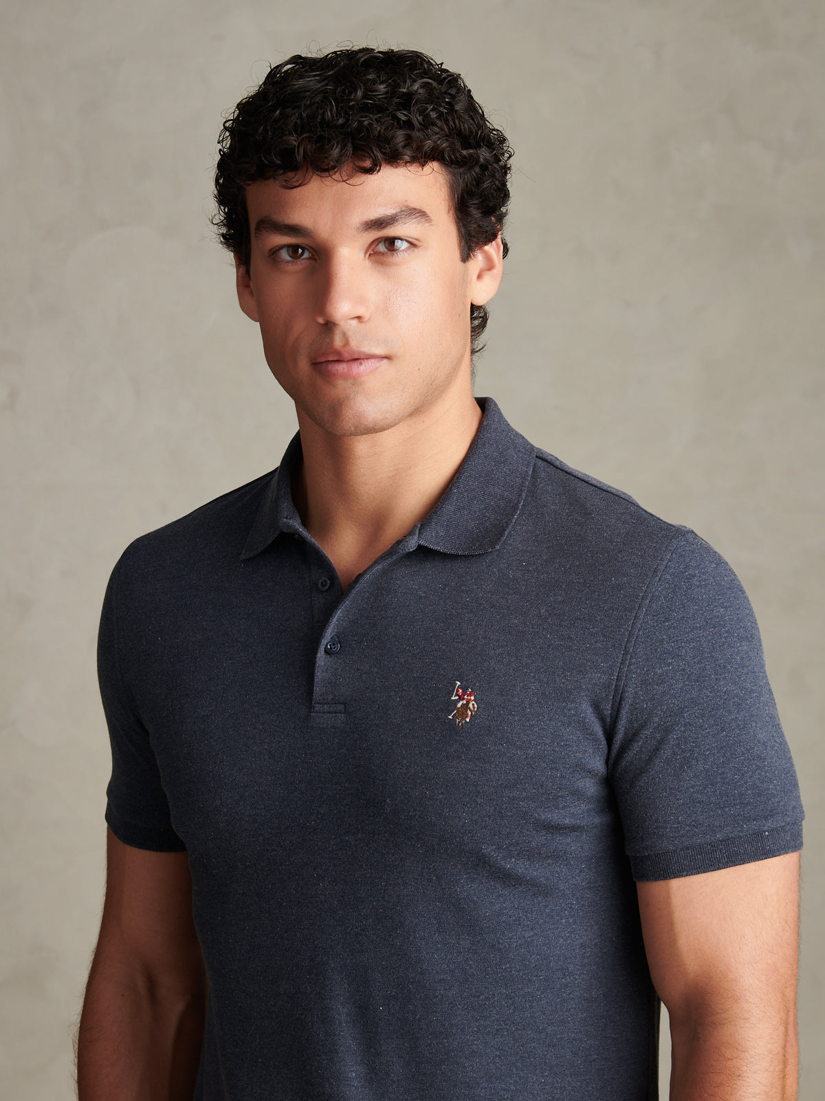 Mens Double Horsemen Brushed Jersey Polo Shirt Dark Sapphire Navy / Multi Coloured DHM