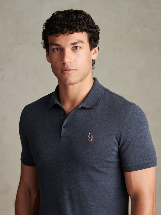 DHM Rib Collar Brushed Jersey Polo Dark Sapphire Navy / Multi Coloured DHM