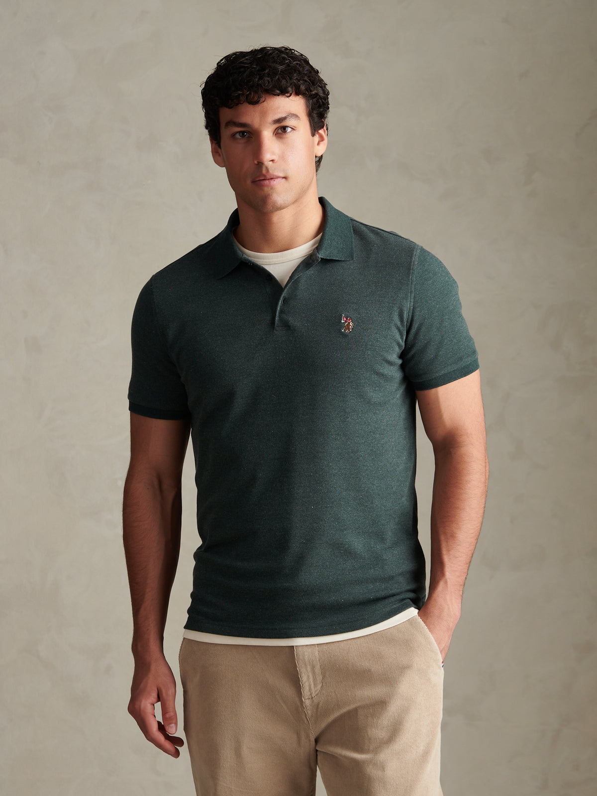 Mens Double Horsemen Brushed Jersey Polo Shirt Green Gables / Multicolour DHM