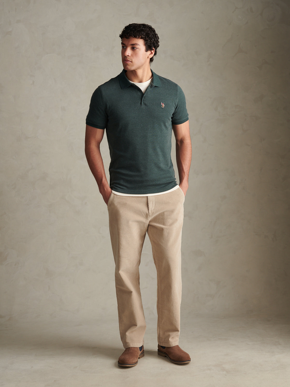 Mens Double Horsemen Brushed Jersey Polo Shirt Green Gables / Multicolour DHM
