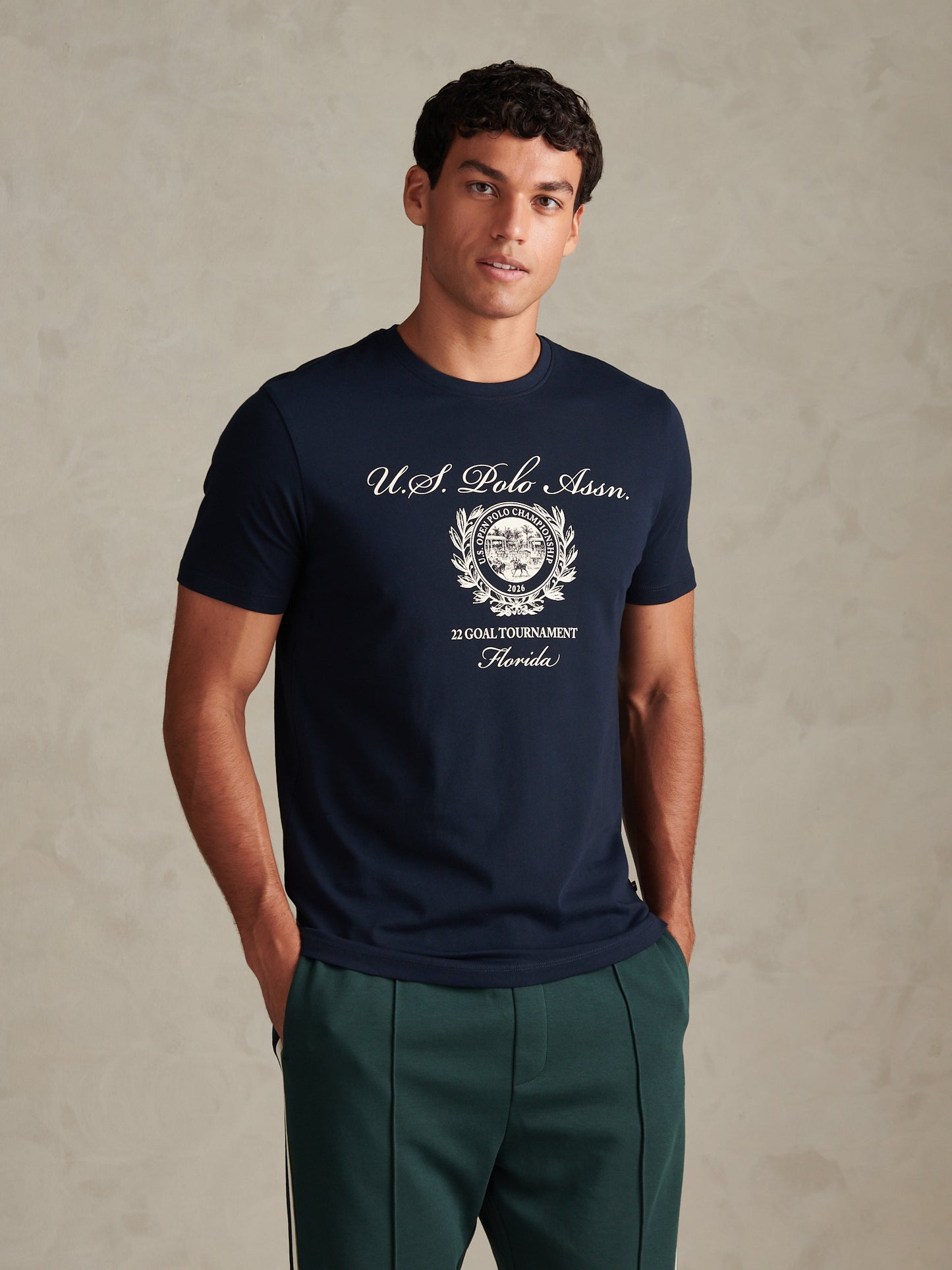 Mens Collegiate Goal Tournament Graphic T-Shirt Dark Sapphire Navy