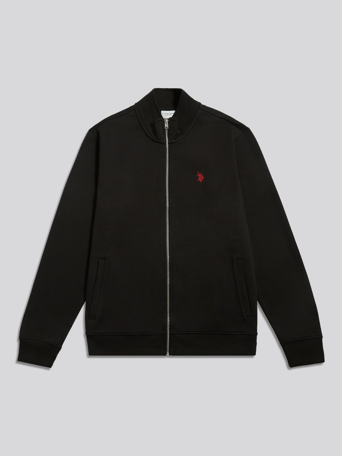Mens Twill Funnel Neck Zip Sweat Black / Haute Red DHM