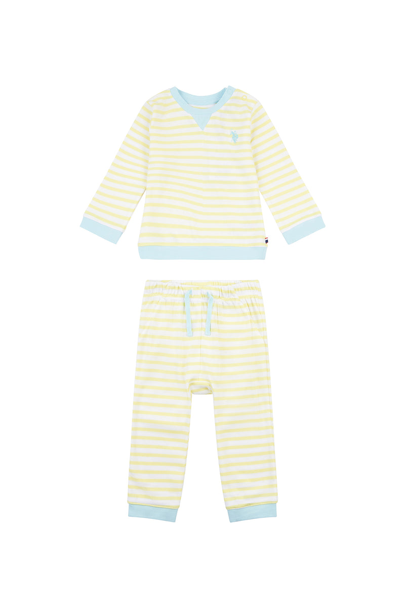 Baby Contrast Colour Bretton Sweatshirt and Jogger Set in Elfin Yellow