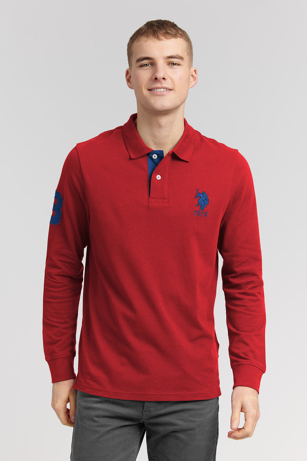 U.S. Polo Assn. Mens Player 3 Long Sleeve Polo Shirt in Biking Red – U ...