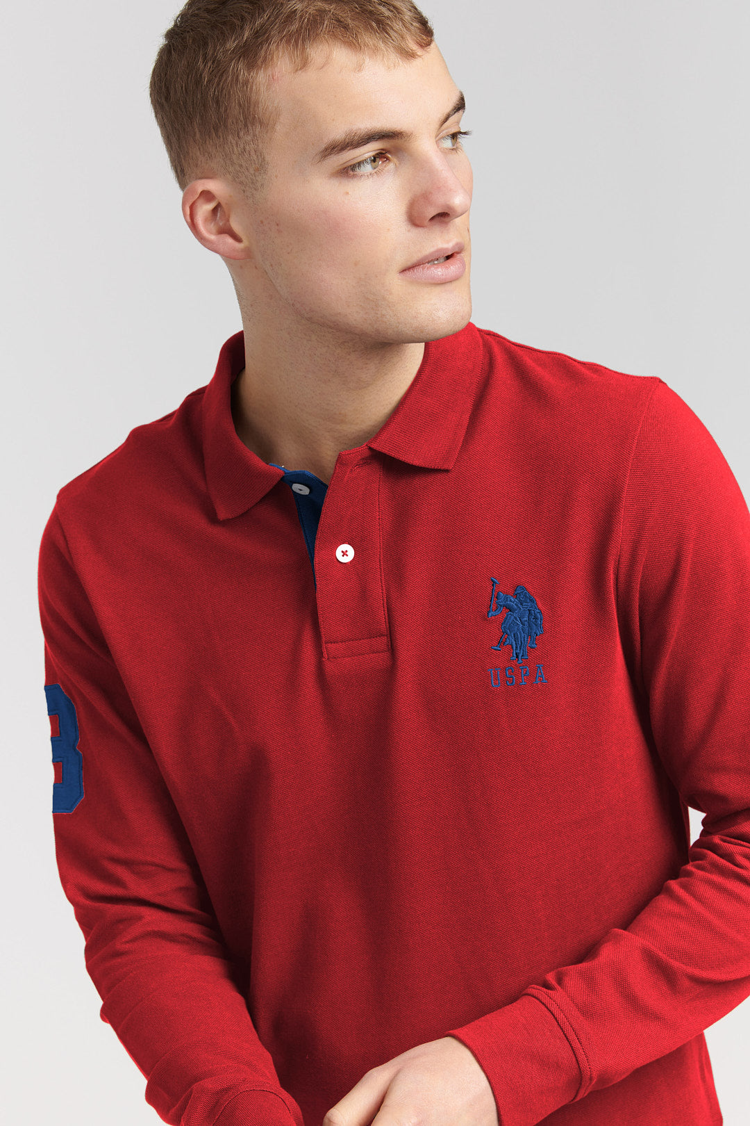 Mens Player 3 Long Sleeve Polo Shirt in Biking Red