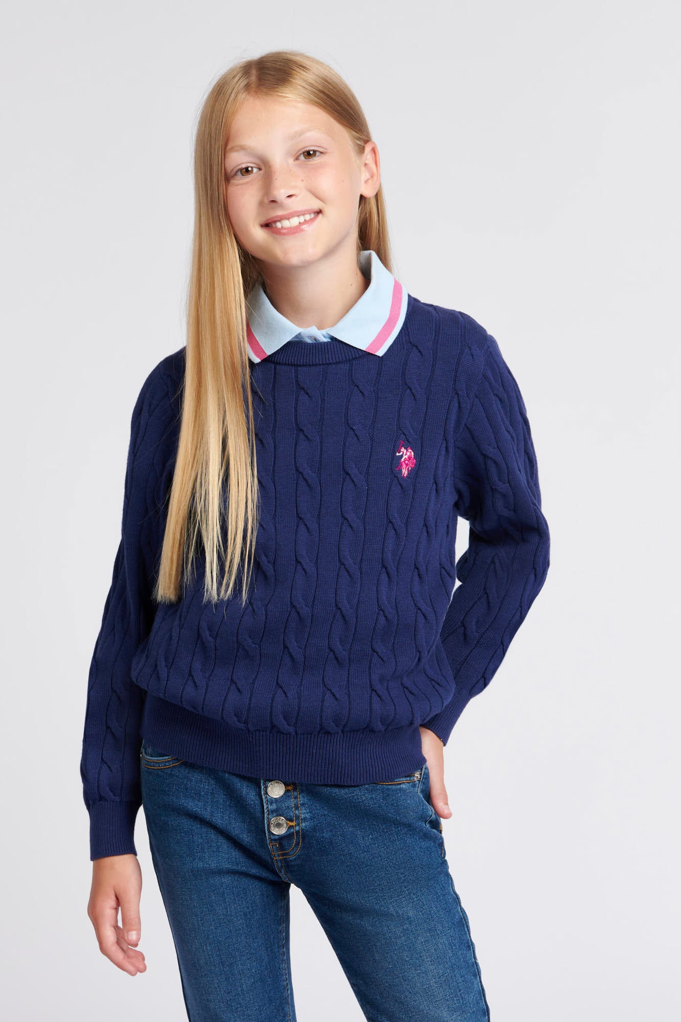 Girls Cable Knit Jumper in Medieval Blue