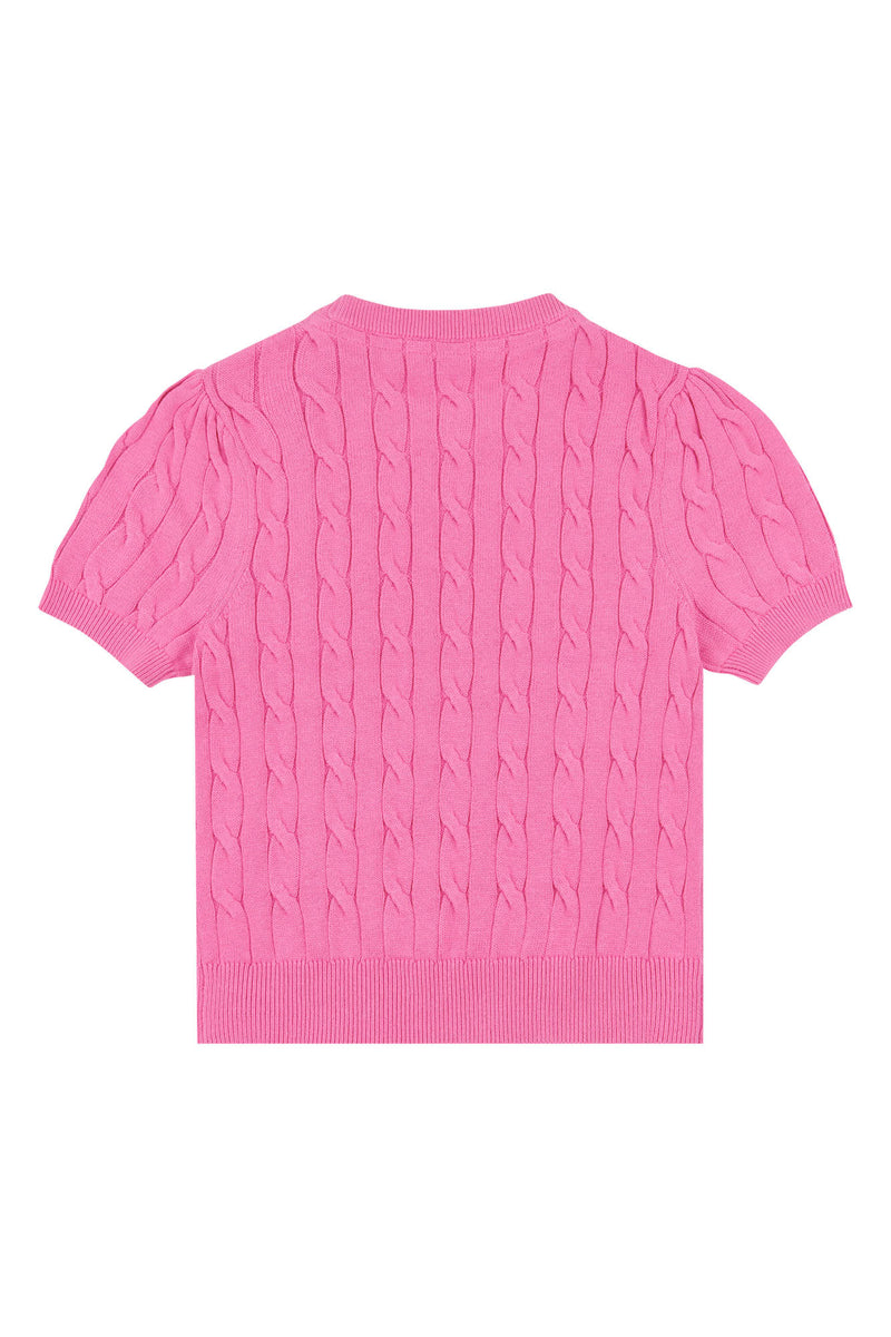 Girls Cable Knit Short Sleeve Jumper in Strawberry Moon