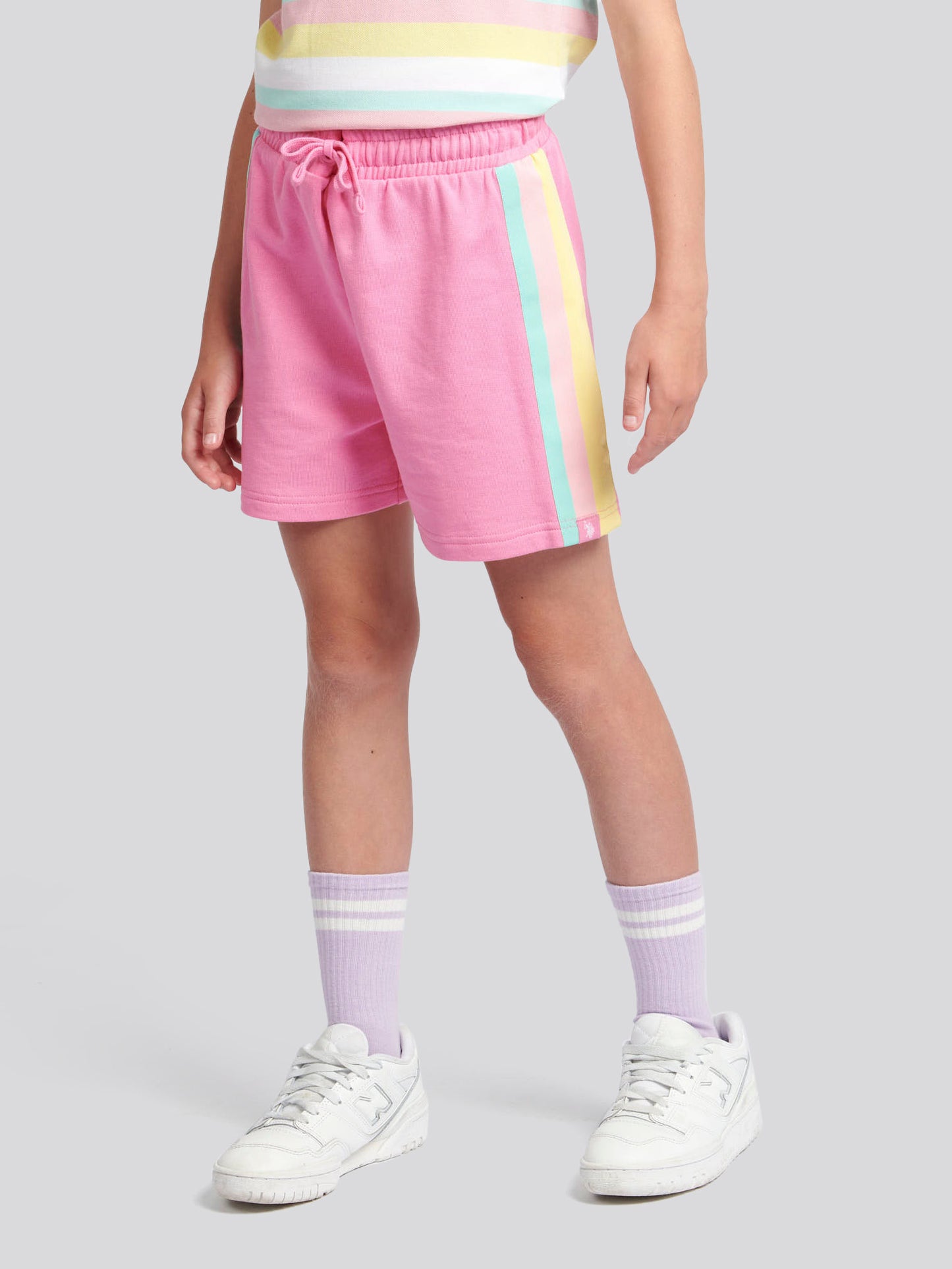 Girls Stripe Shorts in Pink Cosmos
