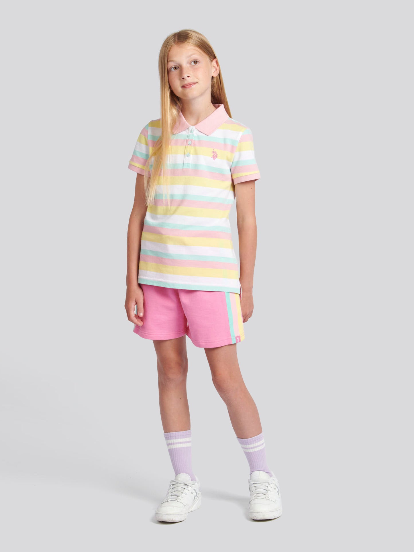 Girls Stripe Shorts in Pink Cosmos
