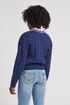 Girls Cable Knit Cardigan in Medieval Blue