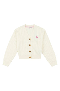 Girls Cable Knit Cardigan in Egret