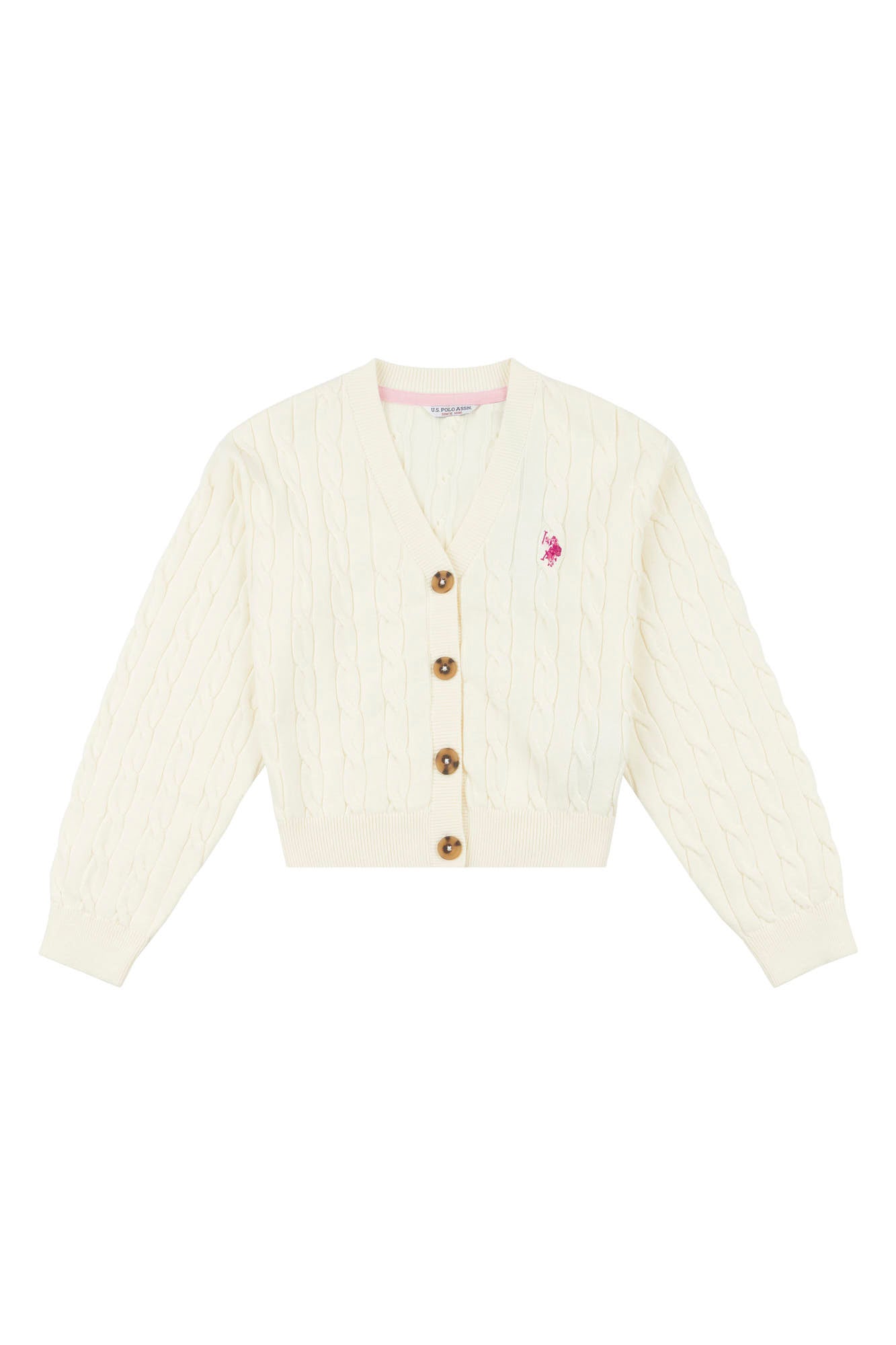 Girls Cable Knit Cardigan in Egret