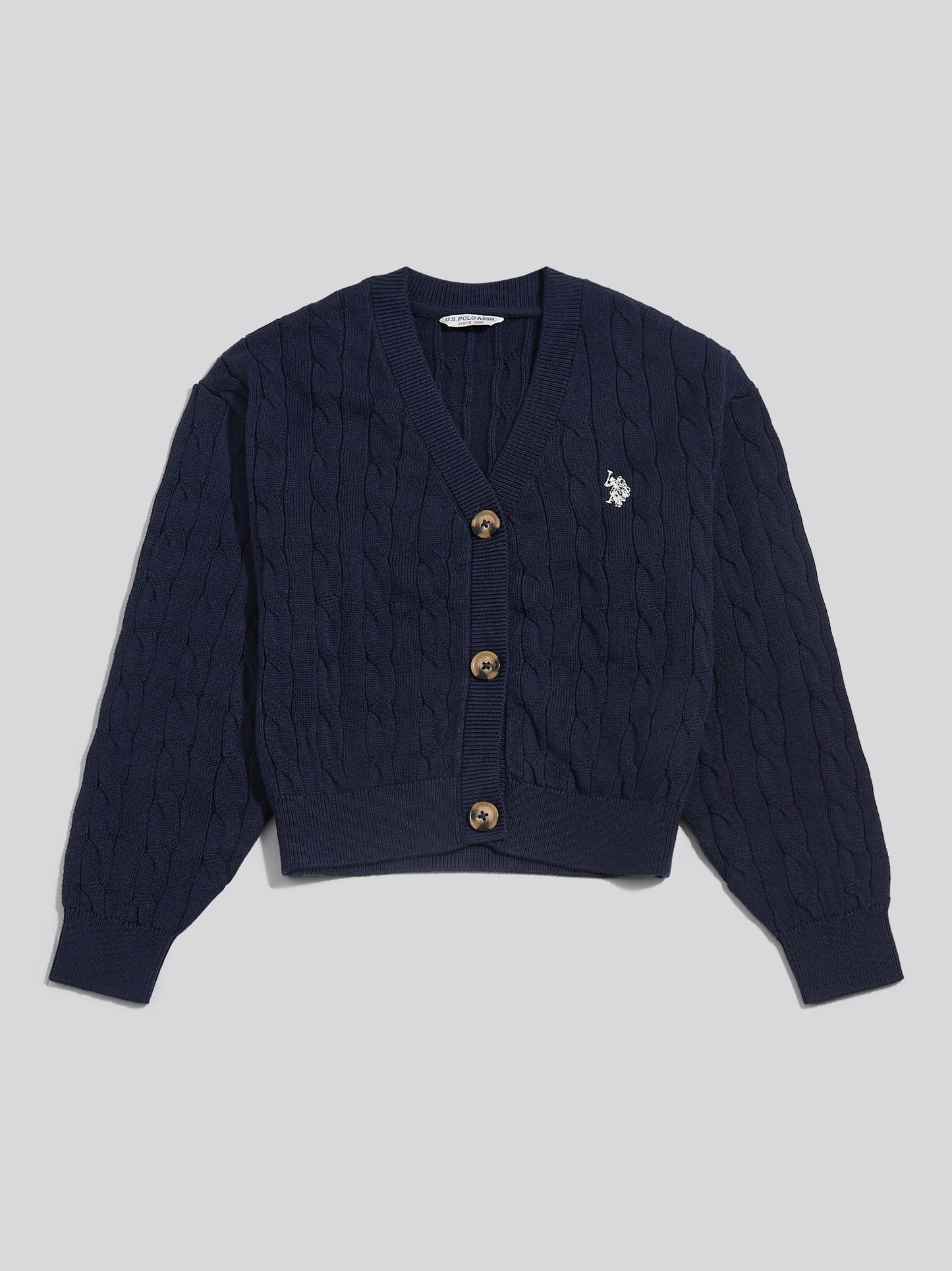 Girls Cable Knit Cardigan Navy Iris