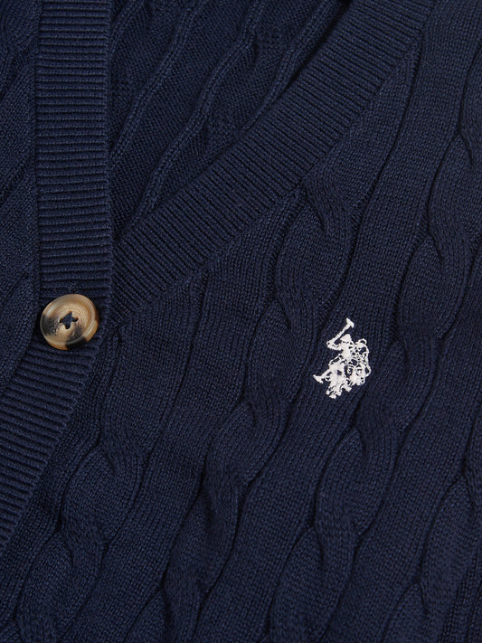 Girls Cable Knit Cardigan Navy Iris