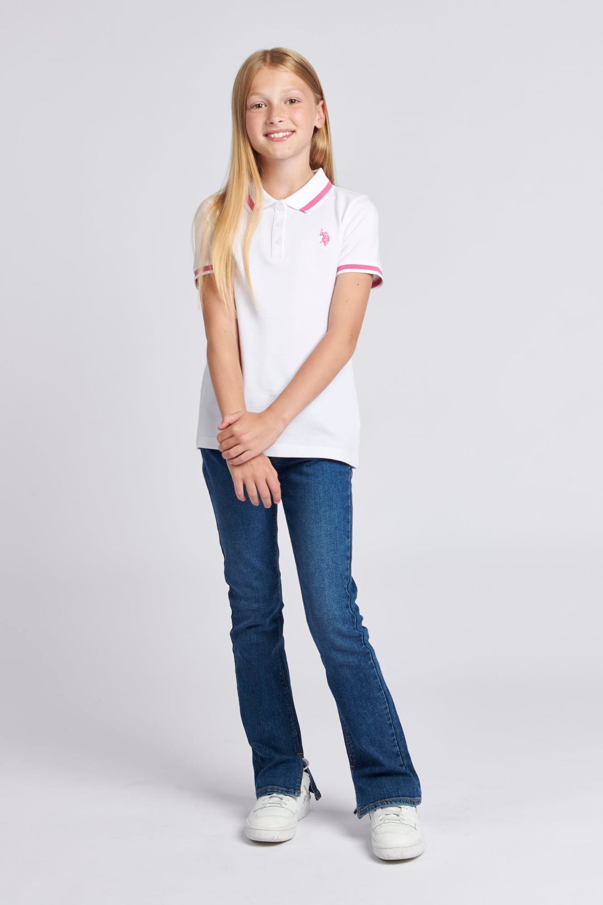 Girls Polo Shirt in Bright White