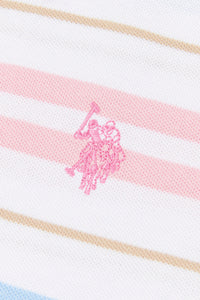 Girls Stripe Pique Polo Shirt in Romance Rose