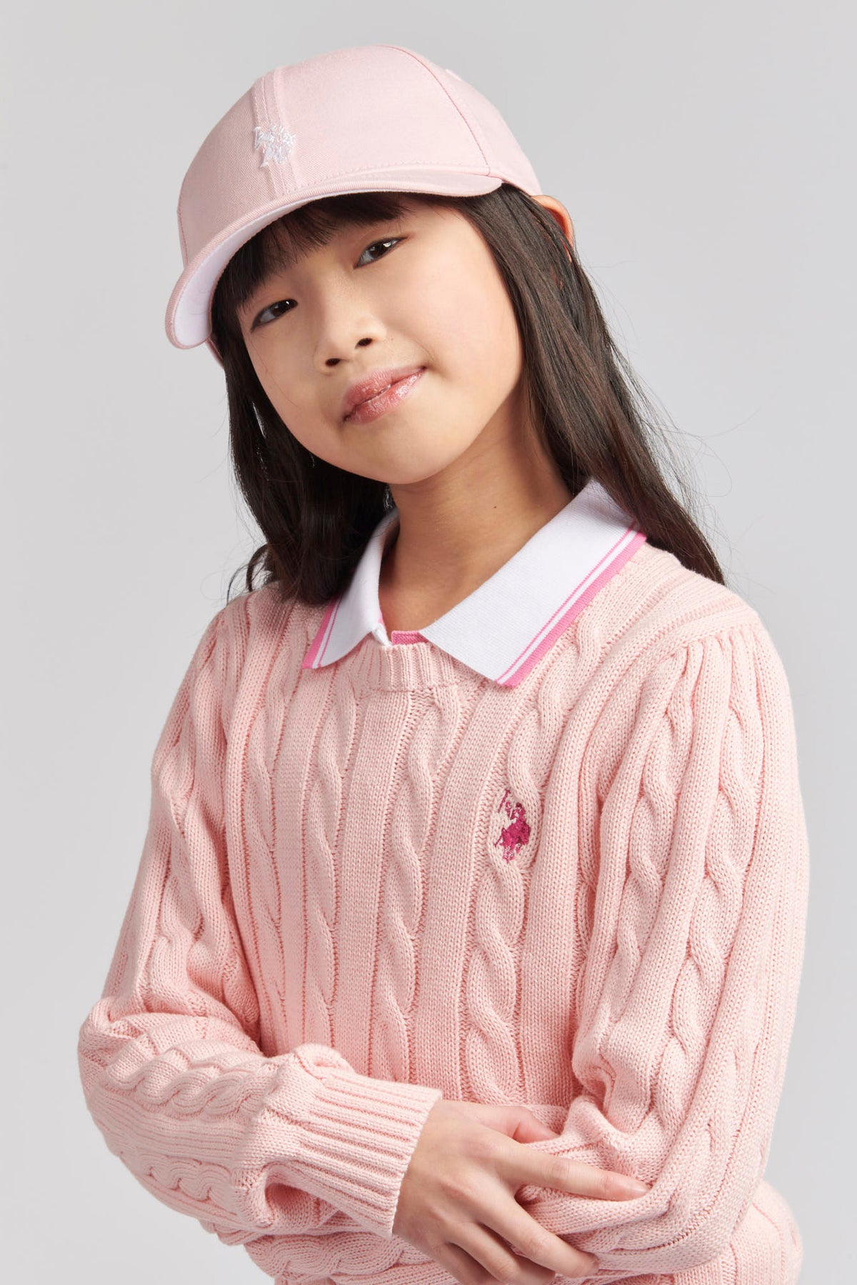 Girls Crew Neck Cable Knit Jumper in Crystal Rose