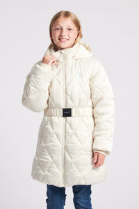 Girls Belted Puffer Coat in Turtle Dove