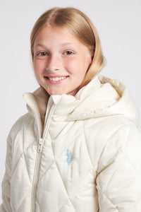 Girls Belted Puffer Coat in Turtle Dove