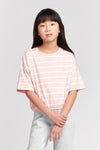 Girls Elastic Hem Striped T-Shirt in Crystal Rose