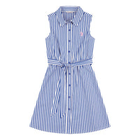 Girls Striped Sleeveless Shirt Dress in Regatta Blue