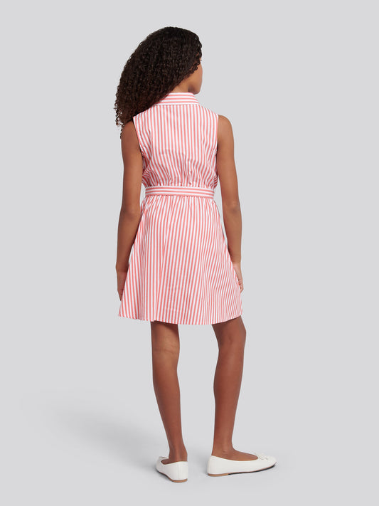 Girls Striped Sleeveless Shirt Dress in Sugar Coral