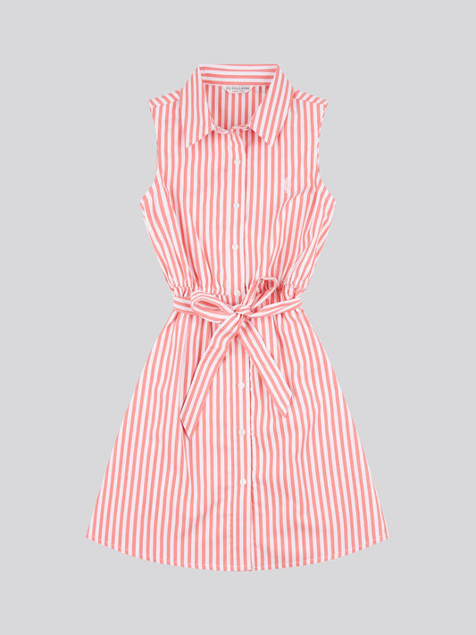 Girls Striped Sleeveless Shirt Dress in Sugar Coral