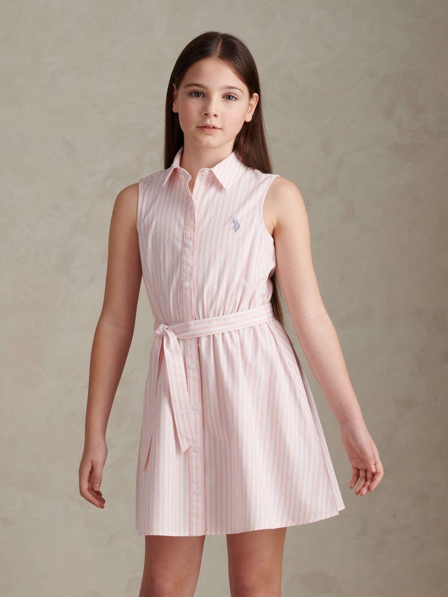 Girls Striped Sleeveless Shirt Dress Crystal Rose