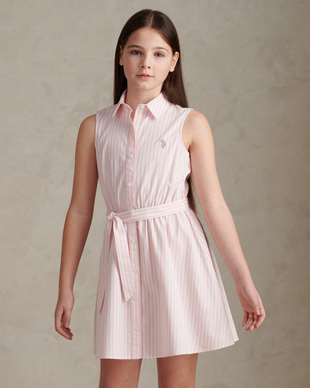 Girls Striped Sleeveless Shirt Dress Crystal Rose