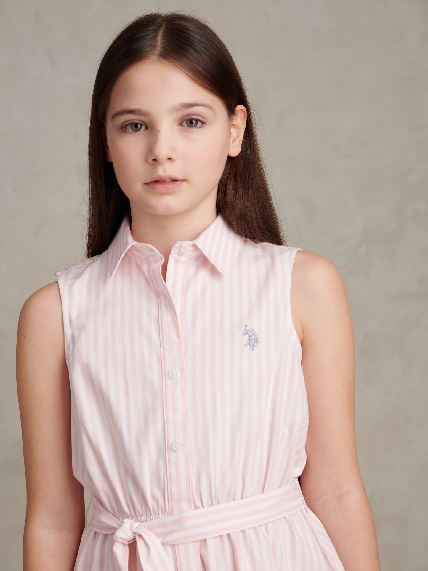 Girls Striped Sleeveless Shirt Dress Crystal Rose