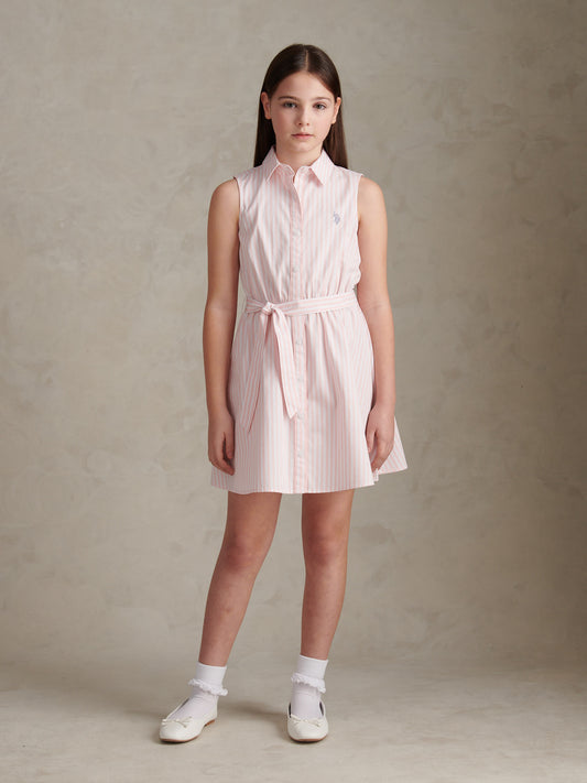 Girls Striped Sleeveless Shirt Dress Crystal Rose