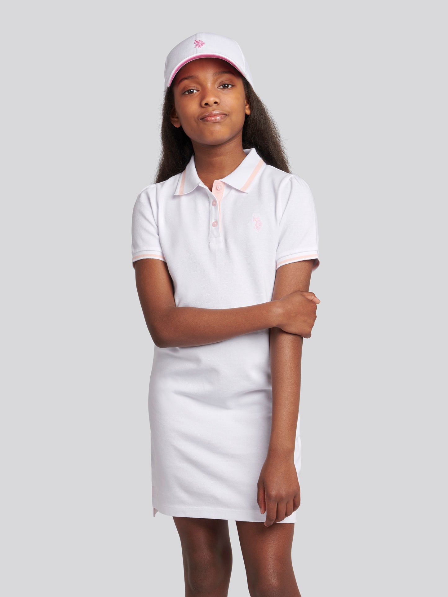 Girls Polo Dress in Bright White