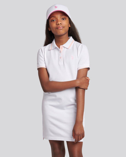 Girls Polo Dress in Bright White