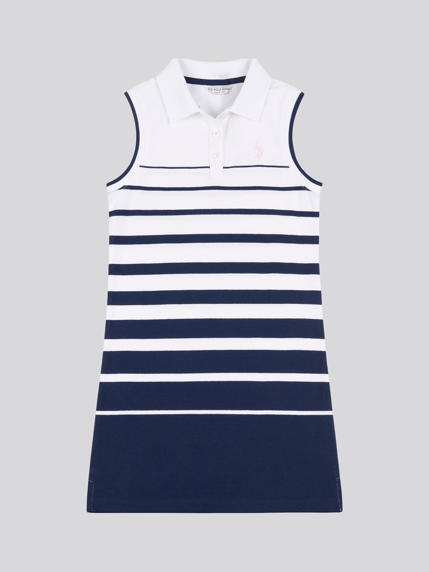 Girls Striped Sleeveless Polo Dress in Navy Iris