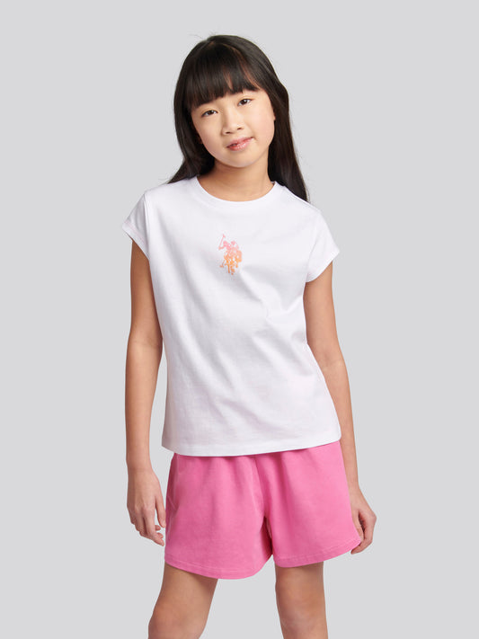 Girls Ombre Bermuda Shorts & T-Shirt Set in Bright White
