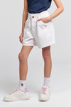 Girls Paperbag Waist Twill Shorts in Bright White