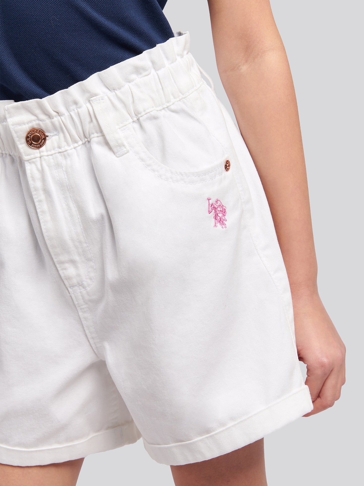 Girls Paperbag Waist Twill Shorts in Bright White