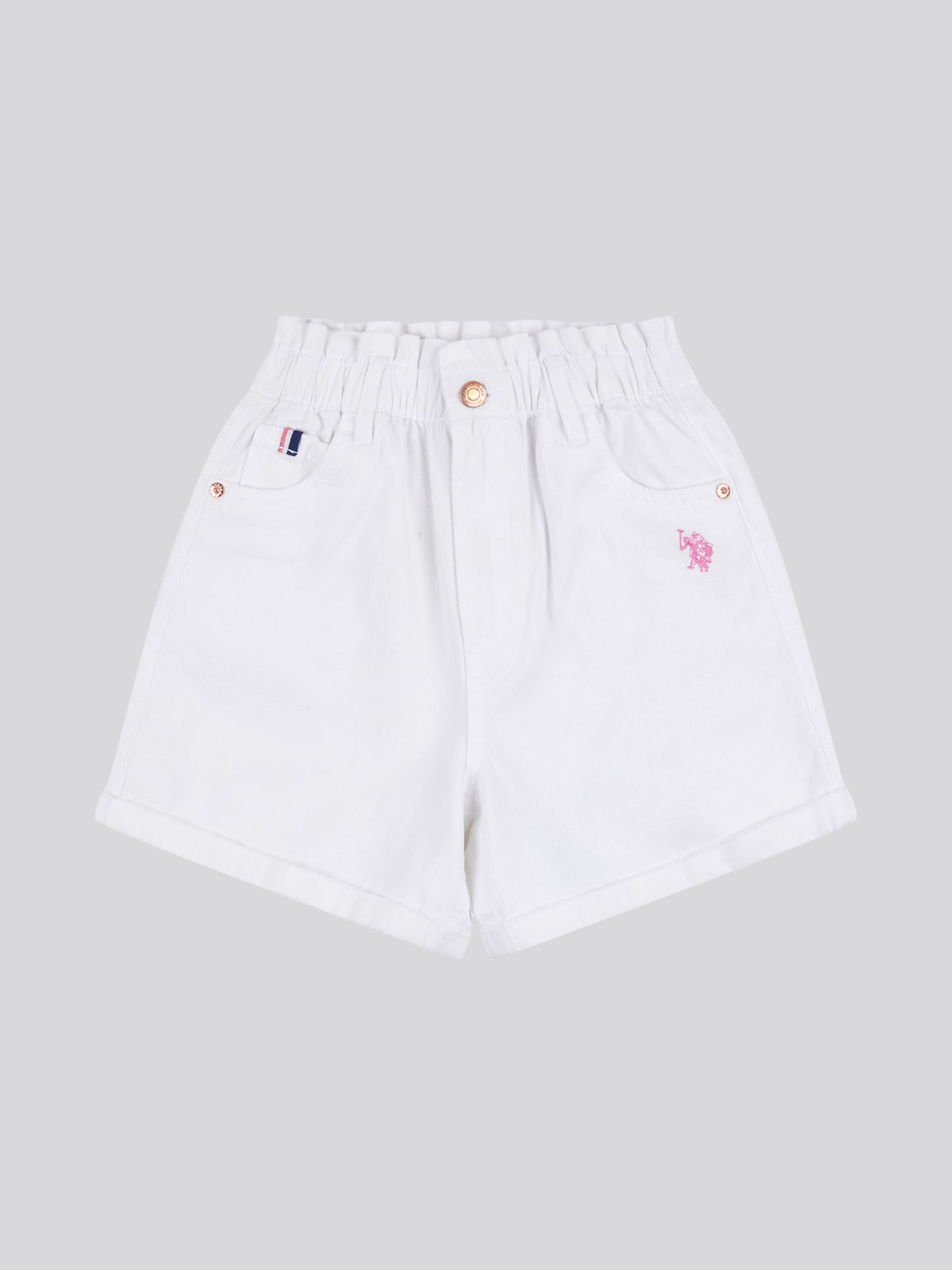 Girls Paperbag Waist Twill Shorts in Bright White