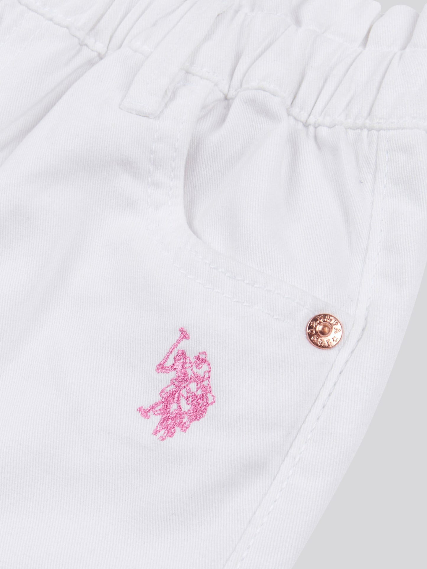 Girls Paperbag Waist Twill Shorts in Bright White