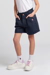 Girls Paperbag Waist Twill Shorts in Navy Iris
