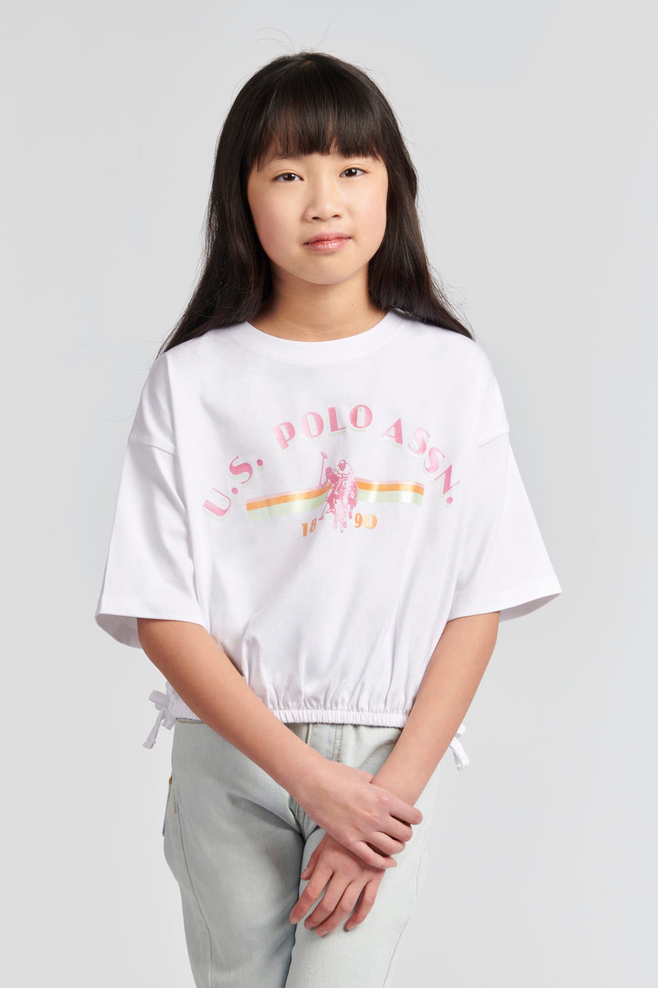 Girls Elastic Hem T-Shirt in Bright White