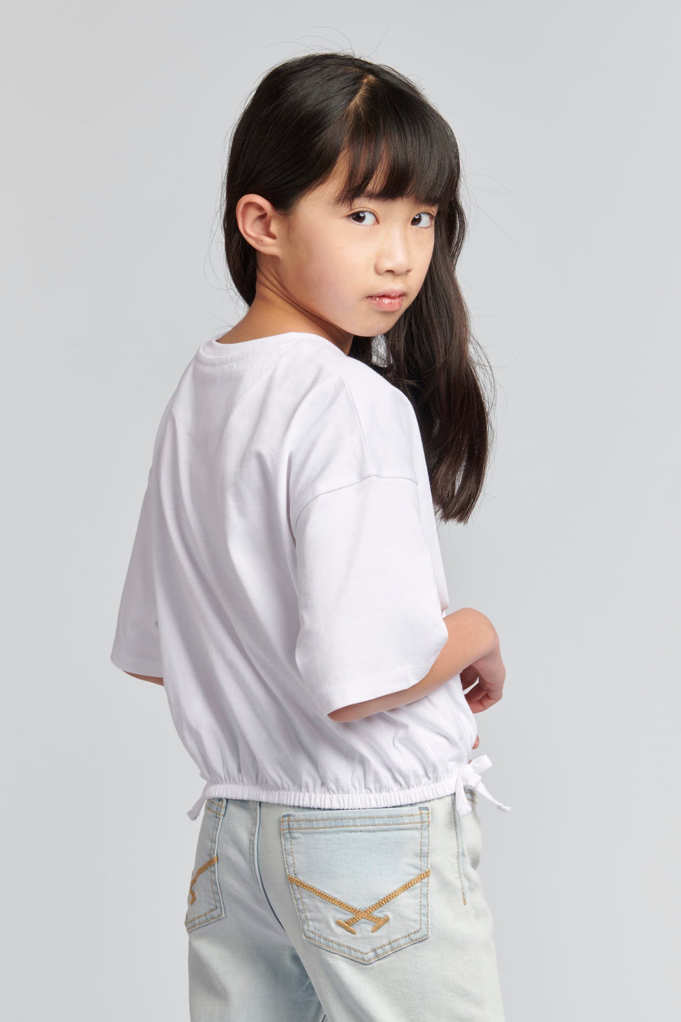 Girls Elastic Hem T-Shirt in Bright White