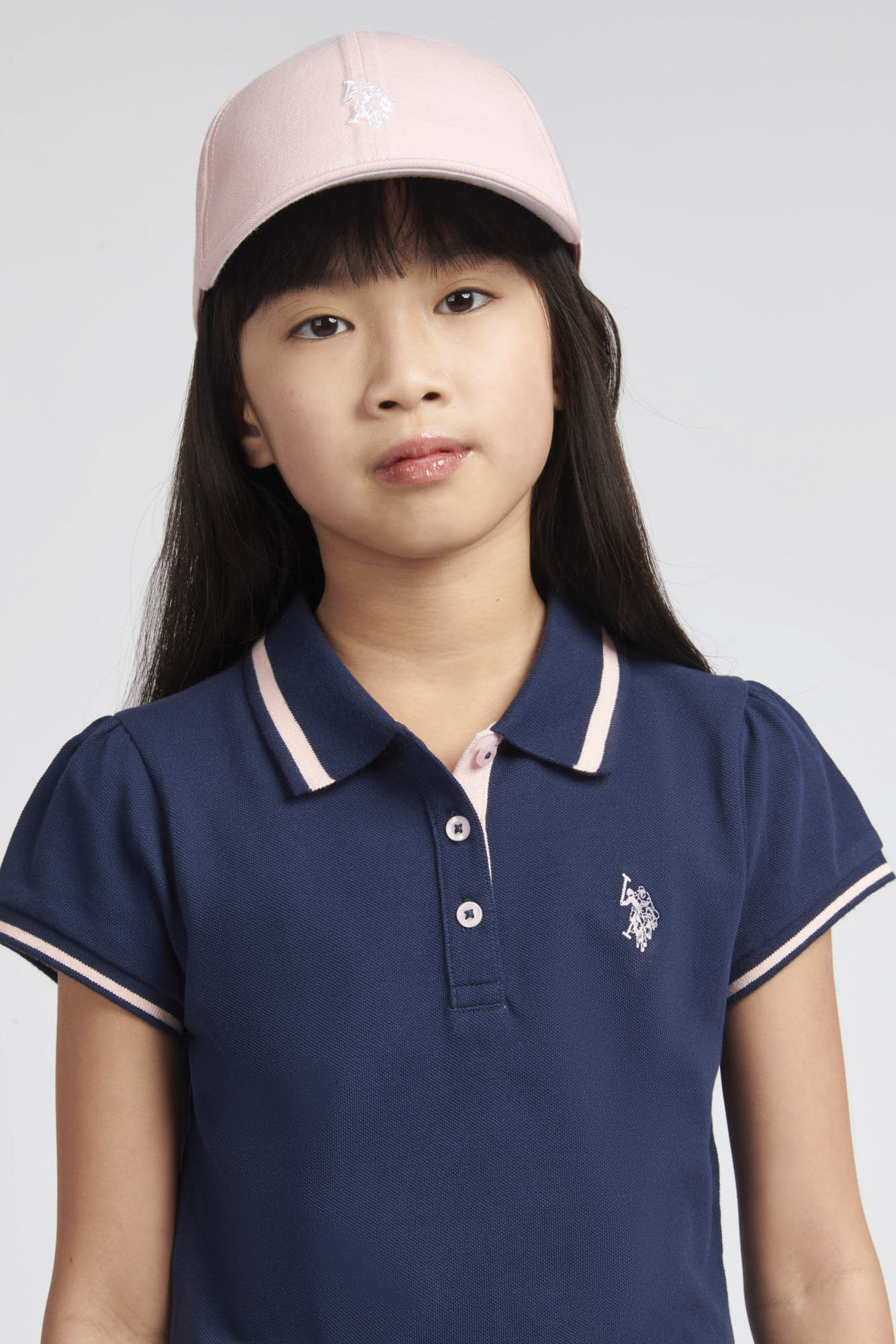 Girls Cap Sleeve Polo Shirt in Navy Iris