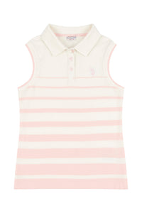 Girls Stripe Sleeveless Polo Shirt in Marshmallow