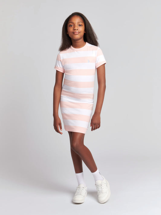 Girls Striped T-Shirt Dress Crystal Rose