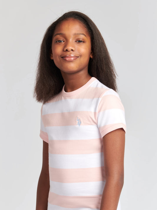Girls Striped T-Shirt Dress Crystal Rose