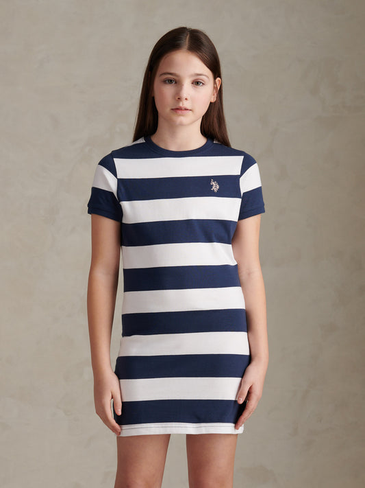 Girls Striped T-Shirt Dress Navy Iris